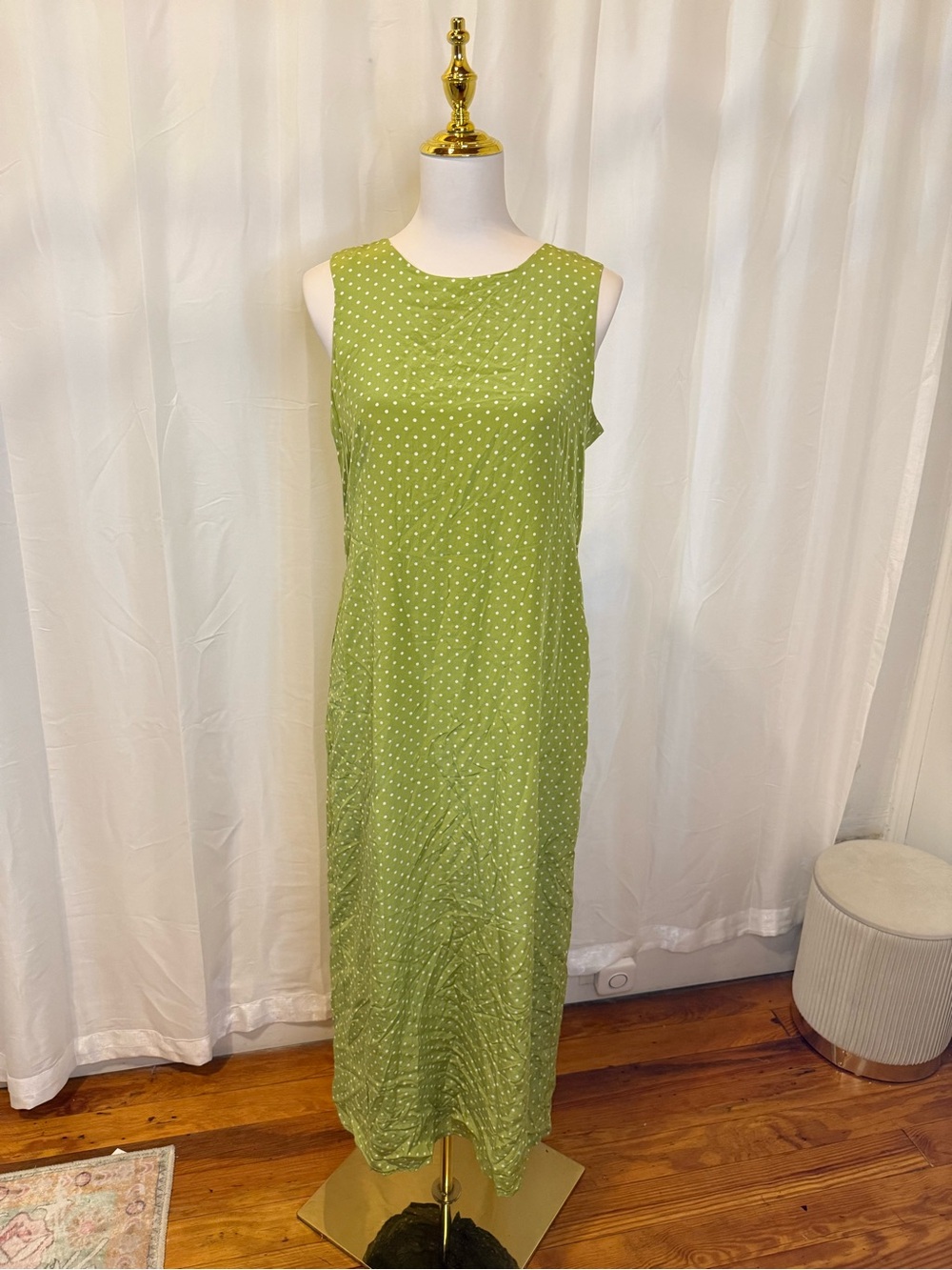 Sleeveless Olive Green Polka Dot Maxi Dress - Classic Summer Style